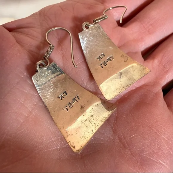 Taxco Vintage sterling silver turquoise southwestern oversized earrings - Picture 9 of 17